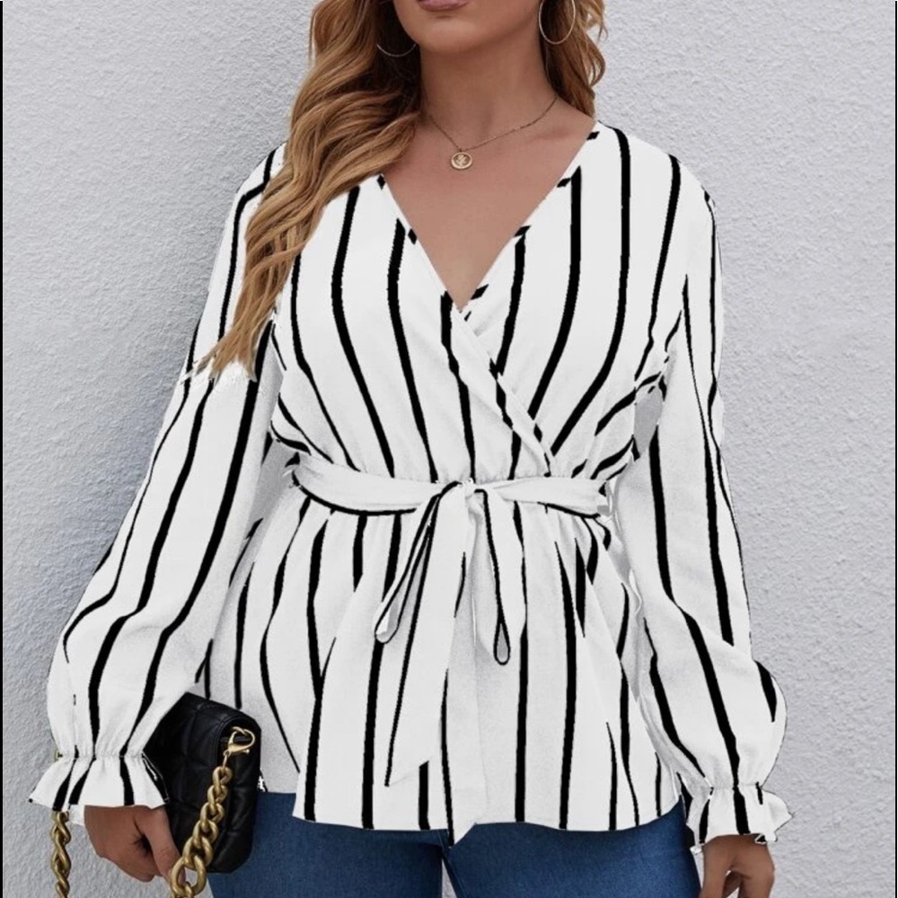 Shein V Neck Belted Blouse